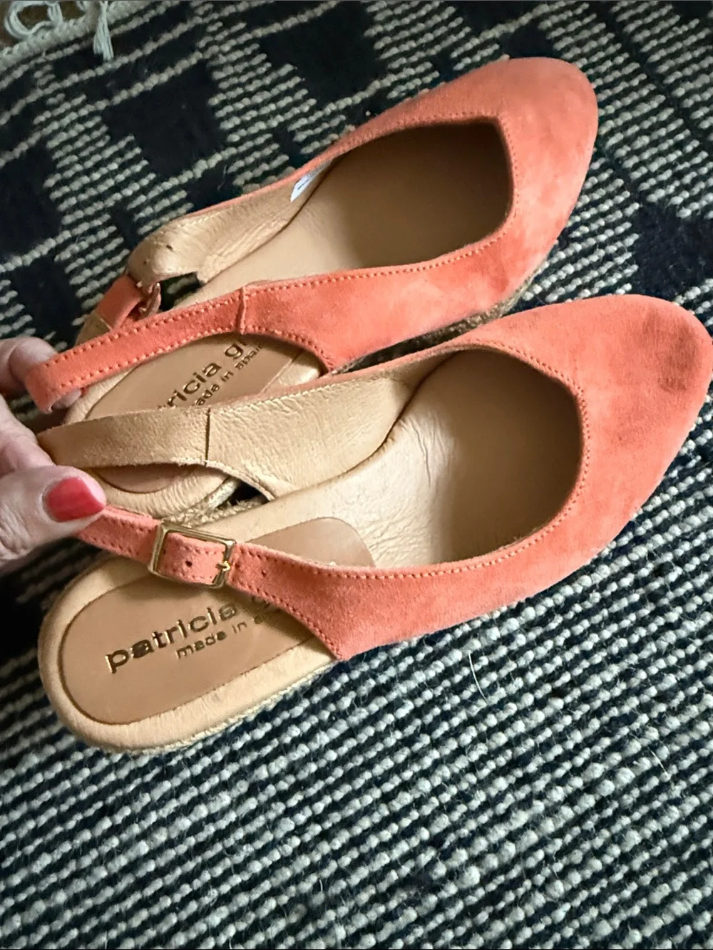 Patricia Green Poppy (orange pink) wedge slingback sz 9 Made in Spain Never Worn